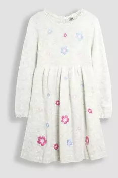 Трикотажное платье с цветочной вышивкой Jojo Maman Bb, серый
