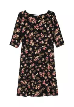Трикотажное платье с цветочным принтом и расклешенной юбкой Sheego by JoeBrowns, цвет Schwarz Gemustert
