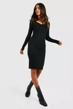 Трикотажное платье с декоративным вырезом в ребку Boohoo, черный