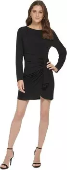 Трикотажное платье с длинными рукавами и рюшами по бокам DKNY, черный