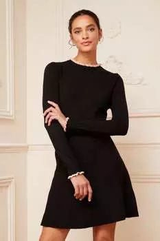 Трикотажное платье с длинными рукавами и расклешенным низом с рюшами Love & Roses, черный