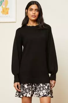Трикотажное платье с длинными рукавами и декоративным низом Love & Roses, черный