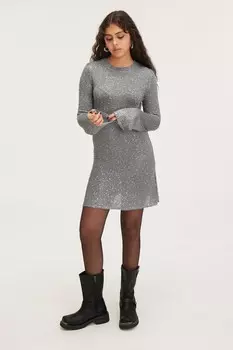 Трикотажное платье с длинными рукавами и пайетками Monki, серый