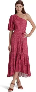 Трикотажное платье с геопринтом на одно плечо LAUREN Ralph Lauren, цвет Fuchsia Multi