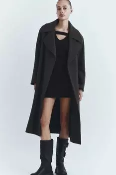 Трикотажное платье с коротким рукавом ZARA, черный