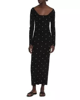 Трикотажное платье с кристаллами и заклепками Versace, черный