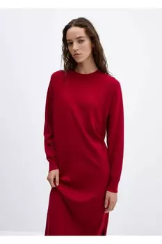 Трикотажное платье с круглым вырезом Mango, красный
