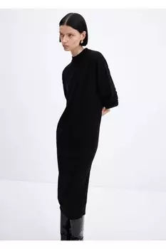 Трикотажное платье с круглым вырезом Mango, черный