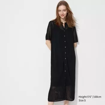 Трикотажное платье с кружевными короткими рукавами UNIQLO, черный