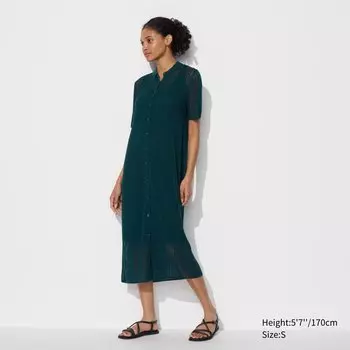 Трикотажное платье с кружевными короткими рукавами UNIQLO, зеленый