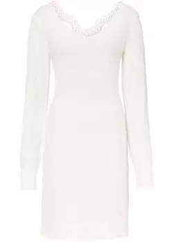 Трикотажное платье с кружевом в коротких размерах Bodyflirt Boutique, белый