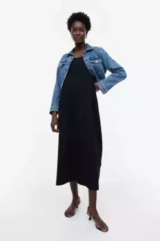 Трикотажное платье с квадратным вырезом H&M, черный