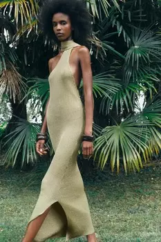 Трикотажное платье с металлической нитью ZARA, золотой