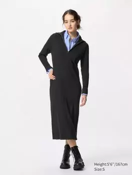 Трикотажное платье с молнией Uniqlo, цвет 09 черный