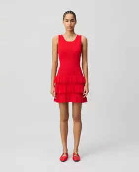 Трикотажное платье с оборками Claudie Pierlot, красный