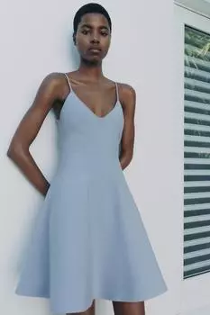 Трикотажное платье с оборками ZARA, синий
