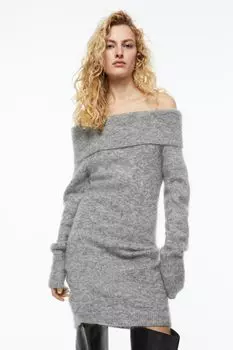 Трикотажное платье с открытыми плечами H&amp;M, светло-серый меланж