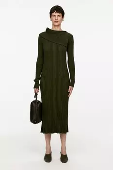 Трикотажное платье с отворотом Arket, хаки