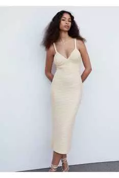 Трикотажное платье с пайетками Mango, экрю