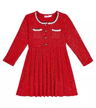 Трикотажное платье с пайетками Self-Portrait Kids, красный