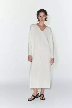 Трикотажное платье с передним швом ZARA, экру