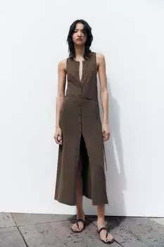 Трикотажное платье с поясом ZARA, хаки