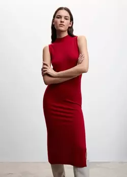 Трикотажное платье с разрезом MANGO, красный