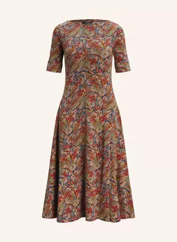 Трикотажное платье с рукавами 3/4 LAUREN RALPH LAUREN, бежевый/синий/светло-красный