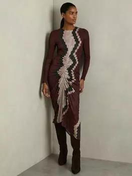 Трикотажное платье с рюшами и принтом джорджии Reiss, бордовый