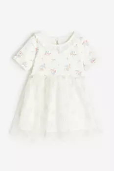 Трикотажное платье с тюлевой юбкой H&M, белый