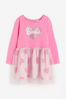 Трикотажное платье с тюлевой юбкой H&M, розовый