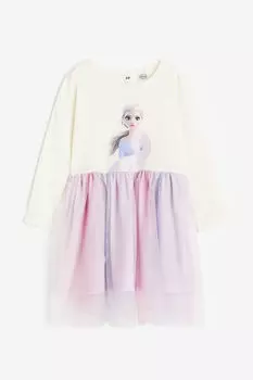 Трикотажное платье с тюлевой юбкой H&M, белый