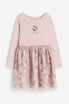 Трикотажное платье с тюлевой юбкой H&M, розовый
