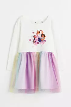 Трикотажное платье с тюлевой юбкой H&M, белый