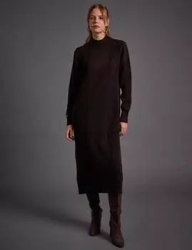 Трикотажное Платье с Узором Коричневое Kayra