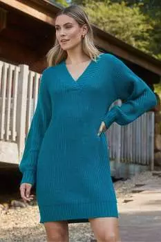 Трикотажное платье с V-образным вырезом Threadbare, бирюзовый