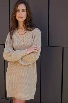 Трикотажное платье с V-образным вырезом Threadbare, коричневый