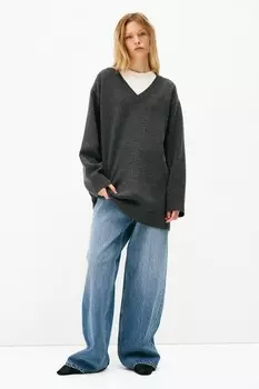 Трикотажное платье с v-образным вырезом H&M, серый