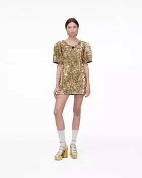 Трикотажное платье с V-образным вырезом и пайетками Marc Jacobs, золотой