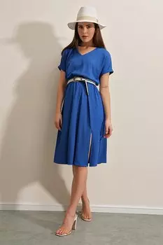 Трикотажное платье с V-образным вырезом и разрезом 2378 Bigdart