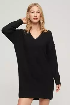 Трикотажное платье с V-образным вырезом Superdry, черный