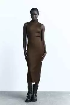 Трикотажное платье с воротником-стойкой и эффектом потертости ZARA, принт