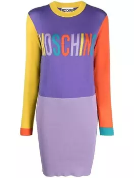 Трикотажное платье с вышитым логотипом Moschino, синий