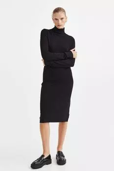 Трикотажное платье с высоким воротником H&amp;M, черный