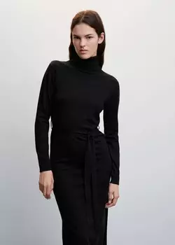Трикотажное платье с высоким воротником MANGO, черный