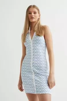 Трикотажное платье с застежкой на шее H&amp;M, голубой/узор