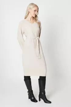 Трикотажное платье с завязками на талии и крыльями летучей мыши Debenhams, бежевый