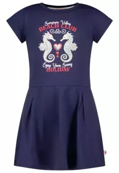 Трикотажное платье SALT AND PEPPER "Саншайн" с блестящим принтом "морские коньки" и пайетками, синий