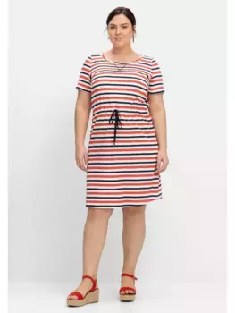 Трикотажное платье Sheego "больших размеров" с кулиской на талии, цвет Offwhite Gestreift