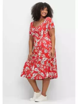 Трикотажное платье sheego by Joe Browns "Большие размеры" с цветочным принтом и вырезом в форме сердца, цвет Rot Gemustert